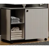 Furn.Design Waschbeckenunterschrank Calmed (Badschrank in Cashmere grau, Staboptik, Breite 80 cm) auf Rollen grau