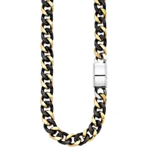 Bruno Banani Edelstahlkette Schmuck Geschenk breite Kette bicolor Gold/Schwarz L: 55 B: 12mm