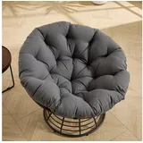 Odikalo Chaiselongue Relaxsessel Gartenstühle Gartenliege Sonnenliege mit schlaffunktion, Komfortabler ergonomischer Papasan-Sessel aus Korbgeflecht–um 360° drehbarer Rattan-Sessel für Innen-und Außenbereiche mit weichem dickem Polster ideal für Wohn- Schlaf-und Lesezimmer (braunes Gestell mit beigem Polster) grau