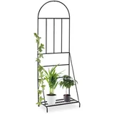 Relaxdays Blumenregal mit Rankgitter,Garten, Balkon, Terrasse, Stahl, Pflanzenständer, HxBxT 200 x 70 x 40 cm, schwarz