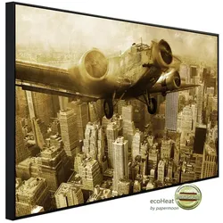 papermoon Infrarotheizung »EcoHeat - Altes Flugzeug über Manhattan«, Matt-Effekt - bunt