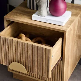 sweeek - Nachttisch mit 2 Schubladen in Mangoholzoptik mit Rillen (2er-Set)