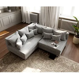 DeLife Ecksofa Clovis Hellgrau Strukturstoff Ottomane Links Modulsofa - Grau/Hellgrau