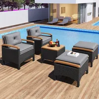 Abrihome Rattan Balkonset 5-tlg. Gartenmöbel Set mit Sitzkissen und Ottomane, Schwarz - Schwarz