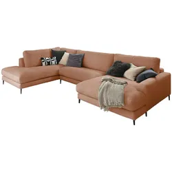 KAWOLA Sofa CARA Wohnlandschaft U-Form Cord rost Longchair rechts