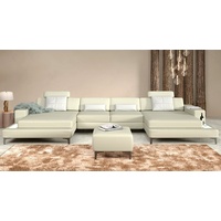 BULLHOFF Wohnlandschaft Leder Wohnlandschaft Ledersofa XXL Ecksofa Eckcouch U-Form Leder Designsofa LED Sofa Couch Creme Taupe Beige »MÜNCHEN« von BULLHOFF gelb