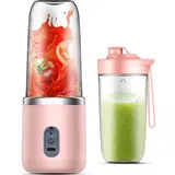 Smoothie Maker, Tragbarer Mixer, Standmixer, 400ML Elektrisch Maker, USB wiederaufladbarer, mit 2 Mischbecher,Rosa - Dunkelblau