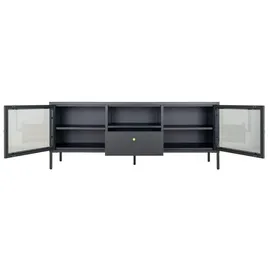 VCM Dalby TV-Lowboard 160 x 35 cm Schwarz Glas/Metall/Stahl