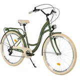 Balticuz OU Komfort Fahrrad mit Rückenträger, Hollandrad, Damenfahrrad, Citybike, Retro, Vintage, 26 Zoll, Grün-Creme, 7-Gang