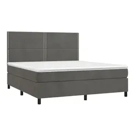 vidaXL Boxspringbett mit Matratze & LED Dunkelgrau 180x200 cm Samt
