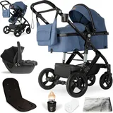 Bergsteiger Nizza 3 in 1 Kinderwagen, Kombikinderwagen Komplettset, Babywanne & Buggy Sportsitz inklusive, Isofix Station optional