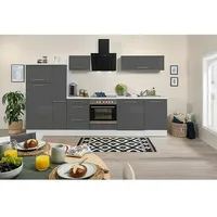 Respekta Premium Küchenzeile RP310WGCBO  (Breite: 310 cm, Grau, Mit Elektrogeräten)