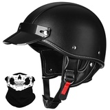 Vintage Motorrad Halbhelme Retro JetHelm Halbschalenhelm mit ECE Deutsche Motorradhelm Scooter-Helm mit Abnehmbarer Krempe und Herausnehmbares Innenfutter für Moped Cruiser Chopper