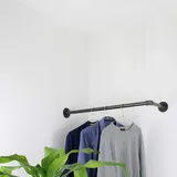 Natural Goods Berlin 1x Eckgarderobe Pipe GARD Corner | Temperguss Kleiderstange Decke Vintage Kleiderständer L-Form Wandmontage Kleiderschrank | Wasserrohre Fitting | DIY (B110 x T30cm, Industrial)