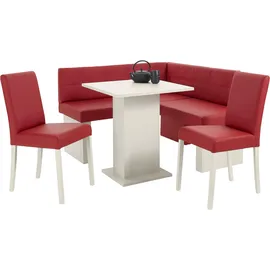massivline&more Eckbankgruppe MASSIVLINE & MORE "Anna 2", rot (holzwerkstoff mit farbe weiß, lotos 5269 rot, rot, weiß), Kunstleder, Eckbank Anna 130cm x 130cm,Säulentisch Anna 68cm x 68cm,2 x Stühle Anna,Weiß dekor,Lotos 5269 rot, Holzwerkstoff, Kunstleder,