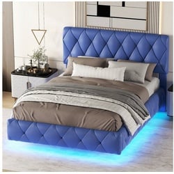 OKWISH Polsterbett Gästebett Bett Doppelbett Schwebebette (mit Lichtleisten 140 x 200cm), ohne Matratze blau