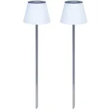 ETC Shop Gartenstehlampen Wegeleuchte IP44 Solarleuchte Akku, Außenleuchte Terrasse, Erdspieß, Edelstahl silber weiß, 10x LED kaltweiß, DxH 18x90cm, 2er Set