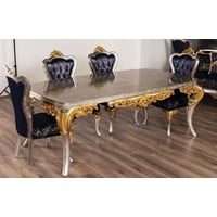 Casa Padrino Luxus Barock Esstisch Silber / Gold - Handgefertigter Massivholz Esszimmertisch im Barockstil - Prunkvolle Barock Esszimmer Möbel