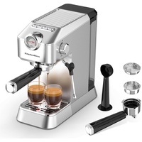 KitchenBoss Professionelle Siebträgermaschine Espressomaschine Siebträger: Espresso mit Milchaufschäumer, Kaffeemaschine 15 Bar, mit 1.2L Wassertank