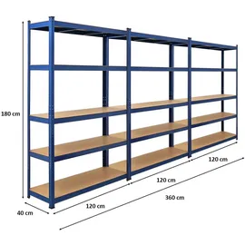 Proregal Schwerlastregal Metall 180x120x40 cm blau