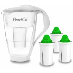 PearlCo Glas-Wasserfilter weiß inkl. 3 Alkaline Filterkartuschen