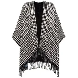 Blugirl  Schal Hahnentritt-Poncho mit Brosche  in Schwarz, Einheitsgrösse