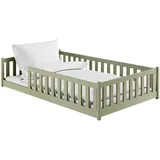 Kids Collective Bodenbett 120x200 cm Kinder & Lattenrost Montessori Bett Bed Gitterbett Jugendbett Einzelbett | Olivgrün Holz, massiv Junge Mädchen 120x200cm Grün