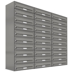AL Briefkastensysteme Wandbriefkasten 30er Premium Briefkasten Aluminiumgrau RAL 9007 für Außen Wand 3×10 grau