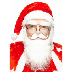 Metamorph Kostüm Weißer Weihnachtsmannbart mit Augenbrauen, Weißer Vollbart mit Zwirbelbart und großen Augenbrauen weiß