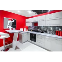 L-Form Küchenzeile PLATINUM Küche 105x290cm grau Front weiß Hochglanz 66897773