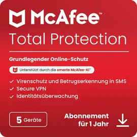 McAfee Total Protection 2026 5 Geräte 1 Jahr DE Win Android iOS