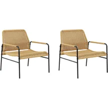 Beliani 2er-Set Gartenstühle Natur mit schwarzem Rahmen Rattan Geflecht Metallrahmen modernes Design Outdoor Sitzmöbel