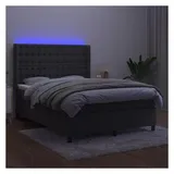 vidaXL Boxspringbett mit Matratze & LED Dunkelgrau 140x200 cm Samt