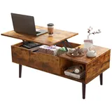 Refined Living Couchtisch Couchtisch Holz Quadratisch Höhenverstellbar Ausziehbar mit Stauraum (Sofa Stubentisch100x50cm Bewahren Sie Snacks und Kleinigkeiten auf, Esstisch mit anhebbarer Platte verstecktem Fach und großem Ablagefach), Wohnzimmertisch Geeignet für Zuhause, Wohnzimmer, Schlafzimmer, Büro braun