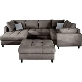 Collection AB Wohnlandschaft COLLECTION AB "Toni U-Form, B: 298 cm", anthrazit, B:298cm H:44cm T:203cm, 95%Polyester;5%Nylon, Sofas, Wohnlandschaft, Set: Sofa & Hocker, 2 Zierkissen, Federkern