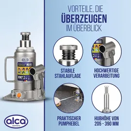 Alca alca® Hydraulischer Unterstellheber 10t I Doppelkolben, GS & TÜV Zertifiziert, Hubhöhe 205–390 mm, Öl nachfüllbar, Wagenheber - ideal für SUV, Transporter & Wohnmobile