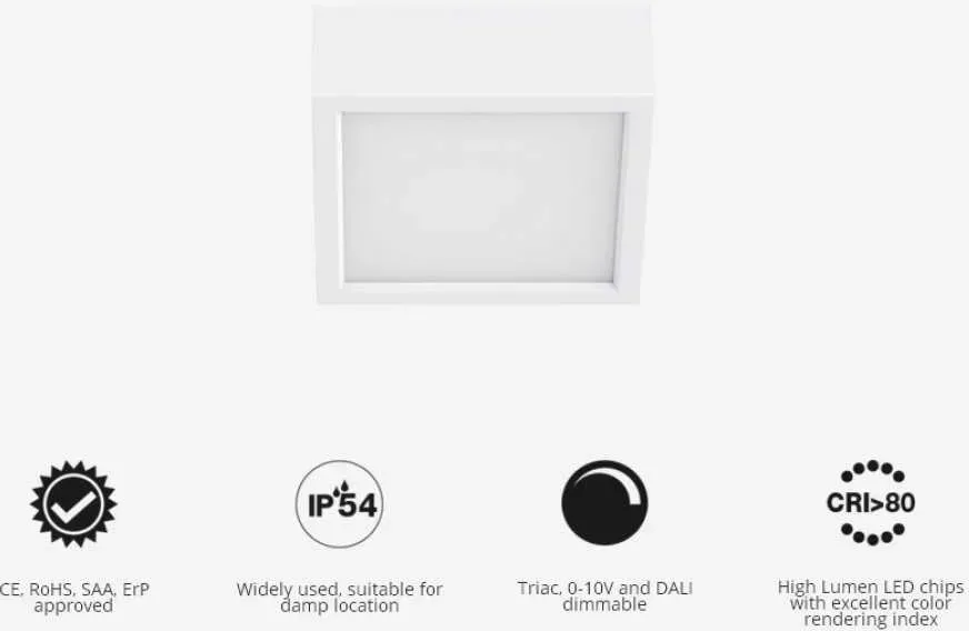 Aufbau,-Deckenleuchte quadratisch IP54, 8W, 15W, 18W (Leistung Spezifikation: 15W)