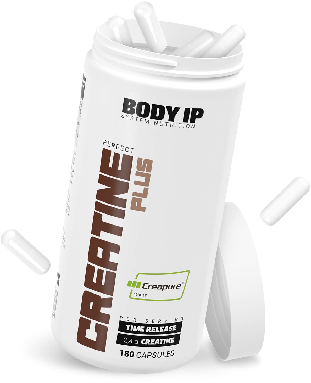 BODY IP Perfect Creatine Plus | hochwertiges, reines Creapure® Kreatin Monohydrat für den Muskelaufbau und Leistungssteigerung | hochdosiert | 180 Kapseln | 100% vegan | Made in Germany