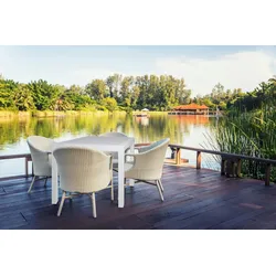 Dmora Gartentisch Agrigento, Quadratischer Gartentisch, feststehender Couchtisch in Rattan-Optik, 100 % Made in Italy, 80x80h72 cm, Weiß