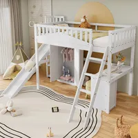 Ball & Cast Hochbett (90x200cm) Kinderbett mit Treppe und Rutsche, Etagenbett mit Kleiderschrank und Schreibtisch, ohne Matratze, Weiß