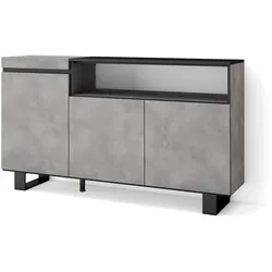 SKRAUT HOME Sideboard, Anrichte, Schrank, Küche, Schrank, Flurschrank, 150x35x87cm, 3 Türen, Industriedesign, Moderner Stil, Zementgrau - 68_6