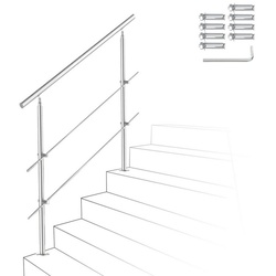 Gimisgu Treppengeländer Edelstahl Handlauf 80-180cm Geländer 0-5 Querstab Bausatz Aufmontage, 160 cm Länge, mit 2 Pfosten, für Brüstung Balkon Garten 160 cm