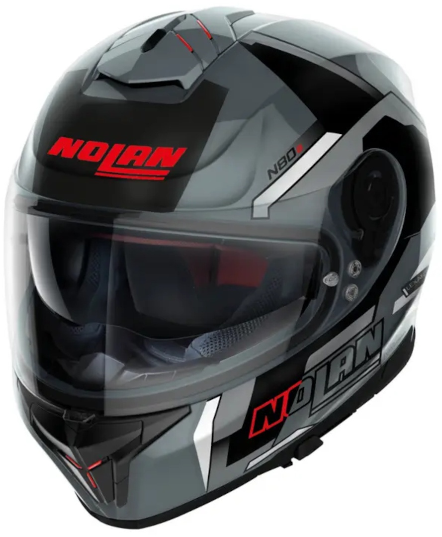 Nolan N80-8 Wanted N-Com Helm, zwart-grijs-rood, M Voorman