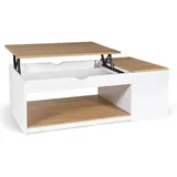 IDMarket - Couchtisch, aufklappbar, rechteckig, mit Truhe, Holz, Weiß und Buchenoptik