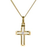 HOPLO Kreuzanhänger Anhänger Kreuz mit mit weißem Zirkonia Goldkette 1,1 mm 333 Gold, Made in Germany 40 cm