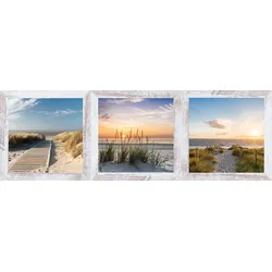 Bild mit Rahmen BÖNNINGHOFF "Strand, Sand, Sonne, 3er Set", braun (farbe bild(er): vintage), B:23cm H:23cm T:2cm, MDF, Papier, Bilder