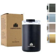 Groenenberg Thermobecher 350 oder 470ml | Kaffeebecher to go 100% Auslaufsicher | Hält mind. 4 h warm | Coffee to go Becher aus recyceltem Edelstahl (Black, 350 ml)