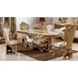 Casa Padrino Esszimmer-Set Luxus Barock Esszimmer Set Weiß / Braun / Gold - 1 Barock Esstisch & 6 Barock Esszimmerstühle - Barock Esszimmer Möbel - Luxus Möbel im Barockstil - Edel & Prunkvoll - Luxus Qualität