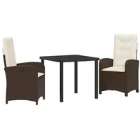 VidaXL 3-teiliges Garten-Dining-Set mit Kissen - Braunes Poly-Rattan