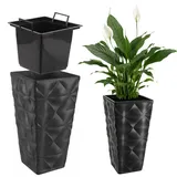 KADAX Blumentopf mit 3D Effekt, Blumenkübel aus Kunststoff in 4 Farben, Pflanzkübel mit Einsatz und praktischen Griffen, Kunststofftopf, Outdoor-Pflanzkübel, Innentopf (Anthrazit Höhe: 74,5 cm)